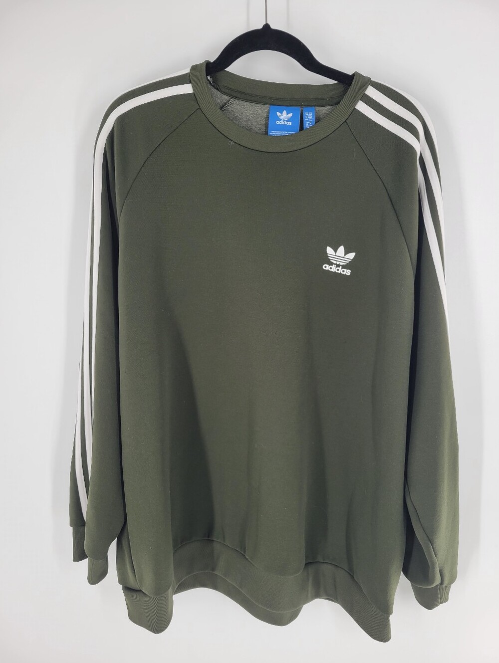 Adidas Olive Green Crewneck Sweatshirt with White Stripes Size XXL